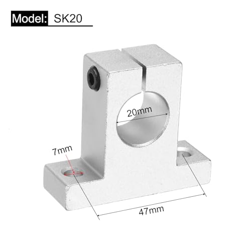 sourcing map 4pcs SK20 Aluminum Linear Rod Rail Shaft Support for 20mm Diameter Shaft, Linear Motion Rail Guides Mounting Bracket with Wrench for CNC Machine, 3D Printer, Automation Equipment