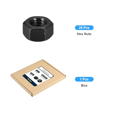 METALLIXITY Hex Nuts (5/8"-11) 25Pcs, Carbon Steel Coarse Thread Black Oxide Hexagon Nut Hardware - for DIY Home Repair Machinery, Black 5/8"-11 25
