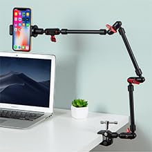 Adjustable Articulating Magic Arm with Clamp and Phone Holder Clip for Desk Mount, Desk Stand, Cell Phone Tripod 32in arm+clamp+Clip