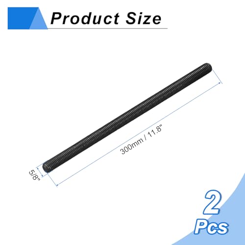 uxcell 5/8-11 UNC Fully All Threaded Rod, 2Pcs B7 Alloy Steel Long Threaded Screw 11.8" Length Right Hand Threads Fully Studding Rod Bar for Machinery, Construction, Black 5/8" x 11.8" 2