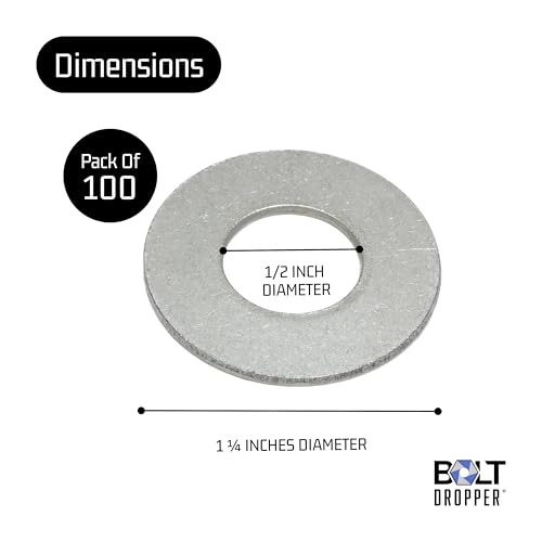 Bolt Dropper 1/2" Flat Washer, 1-1/4" Outside Diameter (100 Pack)- Choose Size, 18-8 (304) Stainless Steel 1/2" x 1-1/4" - 100 pcs