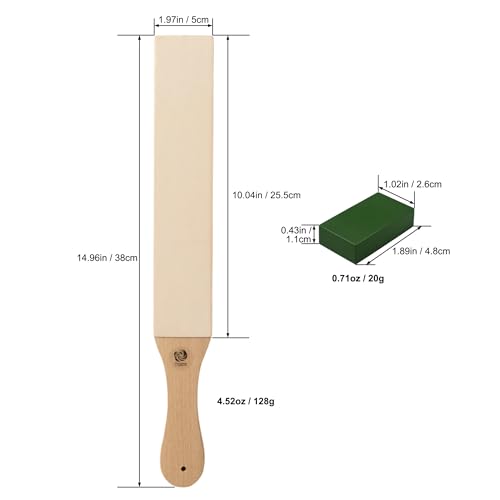 Large Double-Sided Leather Paddle Strop Kit with Green Polishing Compound and 8-Pack 50% Diamond Polishing Paste Set, Knife Sharpening & Edge Finishing Bundle for Knives, Chisels, Woodcarving Tools
