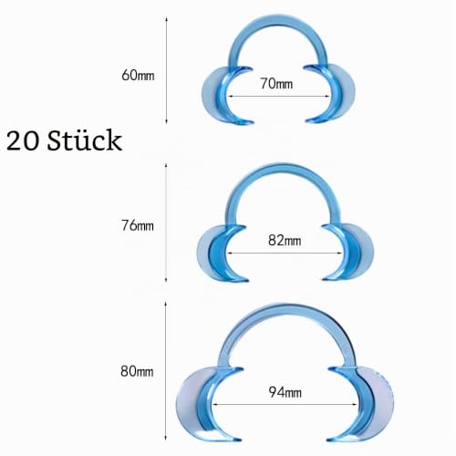 Pack of 20 Cheek Holders Dental C-Shape Mouth Opener Mouth Angle Holder | For adults and children for dental care and party game, blue, 5L + 10M + 5S