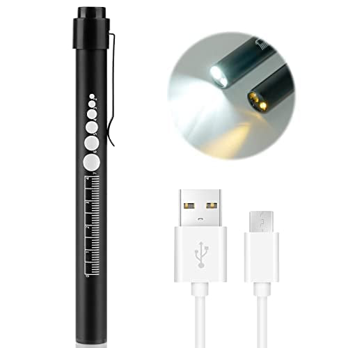 flintronic Pupil Light Medicine, Diagnostic Light Nurse Emergency Service Accessories with Pupil Measuring Device and Ruler, Rechargeable USB LED Penlight for Nurse Student Doctors #3 Black 1 Piece