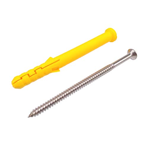 Yodaoke 50pcs 304 Stainless Steel M6 x 100mm Phillips Flat Head Self Tapping Screws and 10 x 100mm Plastic Drywall Ribbed Anchors