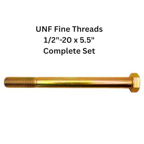1/2"-20 x 5-1/2" Grade 8 Bolts (4-Pack) – Heavy-Duty Hex Bolts with Flat Washers & Nylon Lock Nuts – High-Strength SAE J429 Anti-Vibration 5.5" UNF Fine Thread