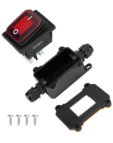 QWORK IP65 Waterproof Inline Cable Switch with Red Indicator Light 12-24V 30A DPST Rocker Switch Dual Position On/Off Rocker Switch