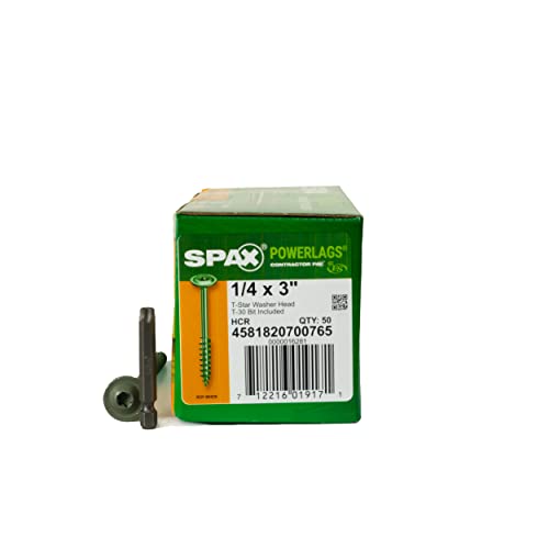 SPAX 1/4" x 3" Exterior Washer Head Structural Wood Lag Screws Powerlags Torx T-Star (50 EA) Bit Included Heavy Duty Rust Resistant 1/4 x 3" 50
