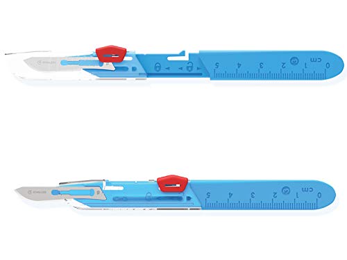Gima – Sterile Stainless Steel Safety Scalpels, Self-Locking Blade Guard, Handle with Scale, Single Use, No. 10, 10 Individually Wrapped Scalpels