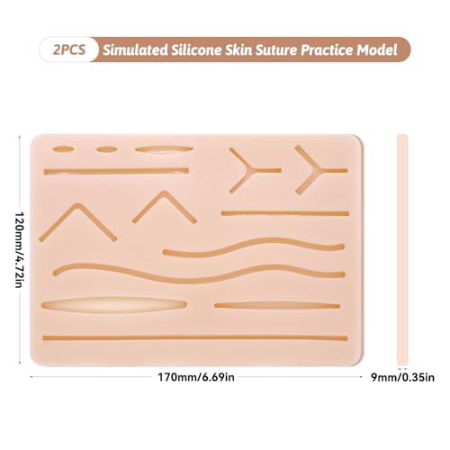 Set of 2 Training Board Silicone Suture Pads for Surgical Suture Set | Suture Practice Kit with 14 Pre-Cut Wounds | Sewing Kit Medicine for Surgical Suture Training Medical Students Veterinarians 170×120×9 mm