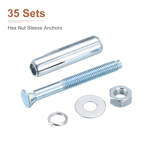 DTGN 5/16" x 2-1/2" Hex Nut Sleeve Anchors - 35Pack - Good for Concrete Dry Brick Block Walls - Carbon Steel - Silver 35 5/16" x 2-1/2"