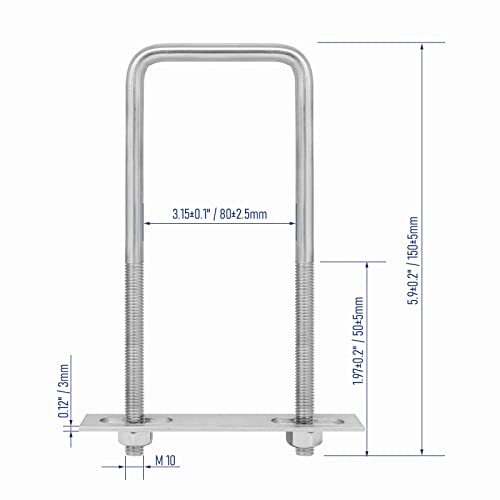 4 Sets 304 Stainless Steel Square U-Bolts, 80x150mm, M10 80×150mm (W*L)