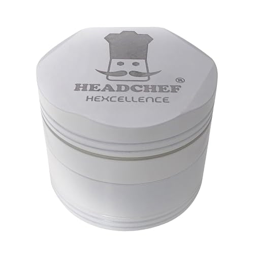 Hexcellence Silk Touch Ceramic Coated Metal Herb Grinder with Sifter – 4 Piece, 55mm White