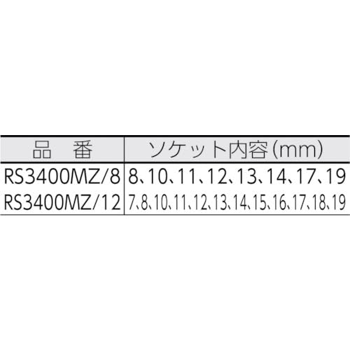 Ko-ken RS3400MZ/8 3/8 Sq. Dr. Socket set 8-19mm 6 point 200mm Z-series 8 pieces One Size 8 pack