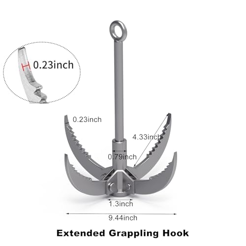 Grappling Hook, Anchor Hook with 4-Claw Folding Stainless Steel Hooks for Anchor Retrieving, Outdoor Hiking, Tree Limb Removal,Water Lifting Salvage Silver 4 Claw