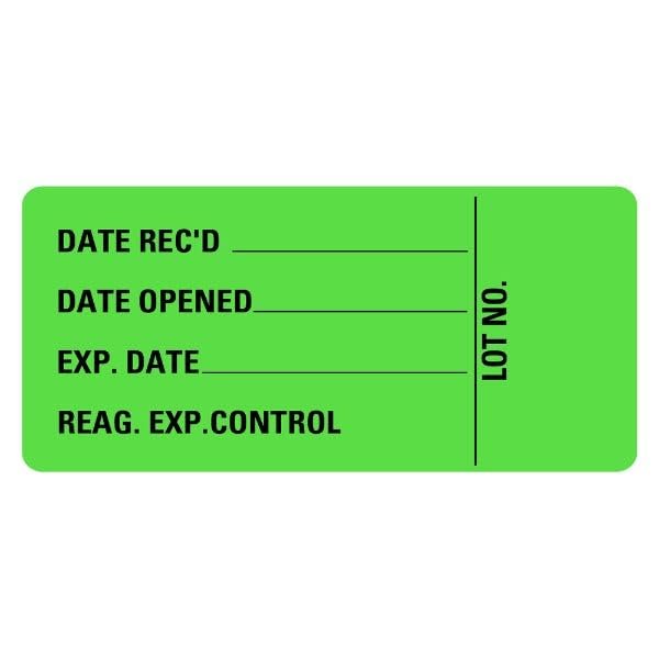 Date Rec'd Date Opening Expiration Medical Labels - 2" x 1" - Fluorescent Green