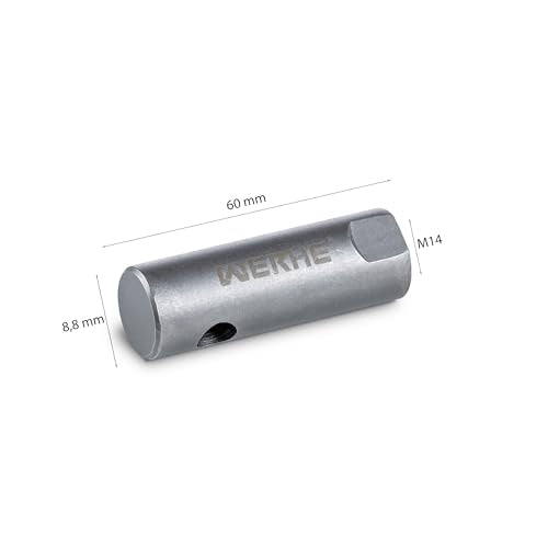 WERHE Adapter M14 for Earth Drill, Hardened Steel, Agitator, Polishing Machine | Internal thread, length 6 cm, diameter 2 cm, weight 100 g, fence post, well bore, assembly without tools