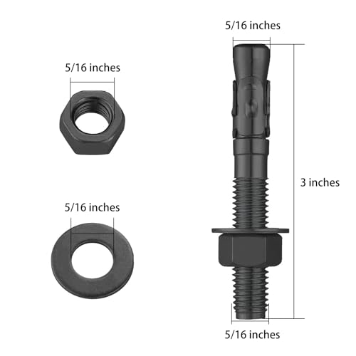 Wensilon 30Pcs 5/16x3 Inch Standard Fasteners for Heavy-Duty Black Wedge Anchors for Cement and Concrete 5/16*3" 30