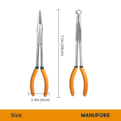 MANUFORE 5-Piece 11-Inch Long Reach Needle Nose Pliers Set for Tight Spaces 5PCS