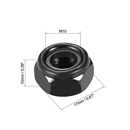 uxcell Hex Lock Nuts - M10 x 1.5mm Carbon Steel Nylon Insert Self-Locking Nuts for Fasteners, 10Pcs Black (Pack of 2) M10 x 17mm x 10mm (Pack of 2)