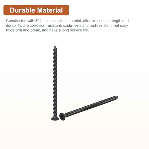 DTGN 100Pcs #12x4 Flat Head Wood Screws, 304 Stainless Steel Phillips Self Tapping Screws - Good for Woodworking, Furniture - Black #12x4" 100