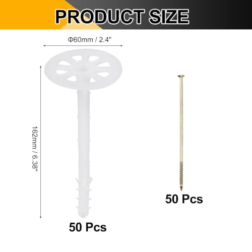 PATIKIL 162mm Perforated Insulation Pins, 50 Pcs Insulating Nails Wall Plug Plastic Expansion Bolt for Fixing Foam Boards to Masonry Wall or Ceiling
