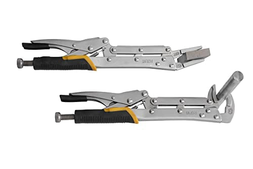 12Inch Extended Long Locking Vise Grip Pliers Set, Straight Head / 80 Degrees Head Needle Nose Pliers Set, Fast Release Design, CRV Steel