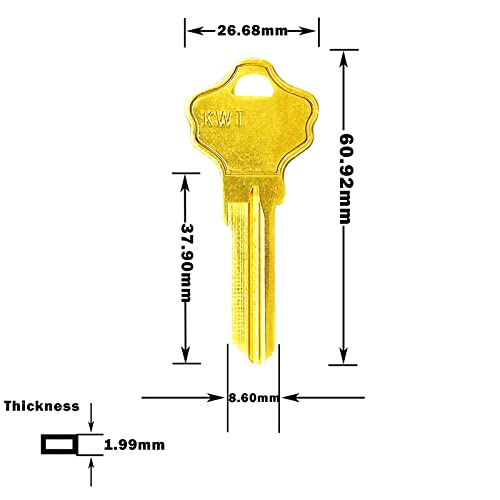 100PCS Brass Finish Key Blanks, KW10 (KWT) Uncut Blank Keys