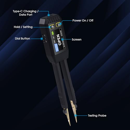 10KHz LCR Meter Tweezers, ESR Meter, Mini SMD Multimeter, Capacitance Inductance Continuity Diode Tester, Measuring Multimeter for Electronic Components, Diode Tester for Rechargeable Components