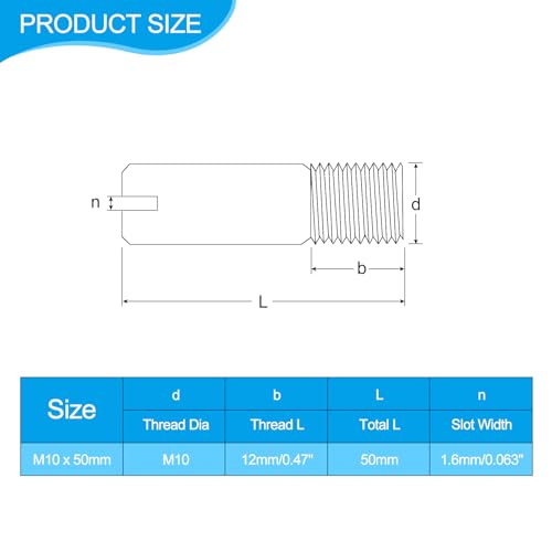 uxcell 10Pcs M10 x 50mm Slotted Cylindrical Pin 304 Stainless Steel Dowel External Thread Locating Pin for Furniture Cabinets 10