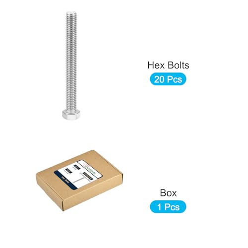 METALLIXITY Hex Head Screw Bolt (7/16-14x4) 20Pcs, 316 Stainless Steel, Fully Threaded, External Hex Drive, Bright Finish - for Repair, Silver 7/16-14x4" 20