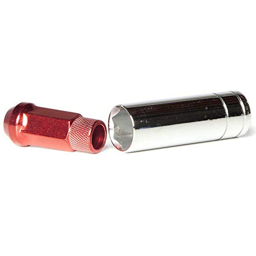 Circuit Performance Forged Steel Extended Open End Hex Lug Nut for Aftermarket Wheels: 12x1.5 Red - 20 Piece Set + Tool