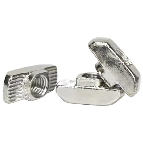100 Pcs 4545 Series M6 T Nuts, T Slot Nut Hammer Head Fastener Nut, Nickel Plated Carbon Steel Nut for European Aluminum Profile,Drop in T Slot Nuts Assortment Kit(45-M6) 45-M6(100 Pcs）