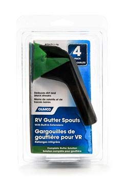 Camco RV Gutter Spouts with Built-in Extensions | Direct Rain Water Runoff Away from The RV | Features an Easy Installation, a Sun Resilient Resin Construction, and Comes in a 4-Pack of Black (42452)