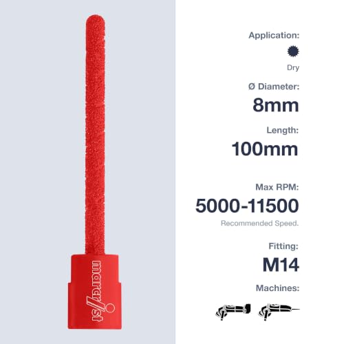 Marcrist M14 Mortar Rake Bit 8mm x 100mm - Diamond Mortar Raking Tool for Deep Joints, Air Bricks & brick removal - Dry Use for Angle Grinders (214HR)