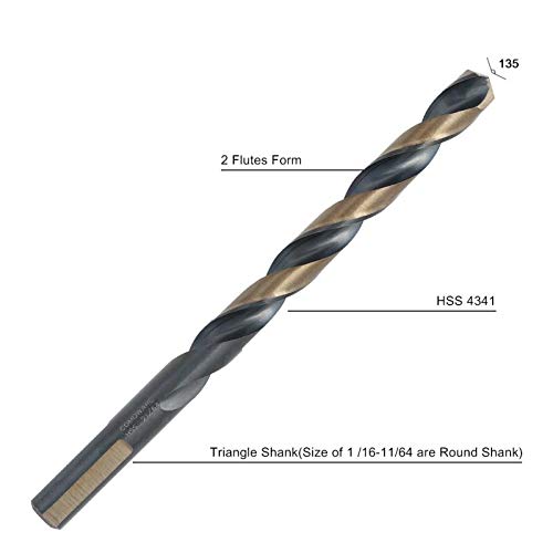 COMOWARE 29-Piece Cobalt Drill Bit Set, High-Speed Steel Black and Gold Finish with 135 Degree Split Point Tip, 1/16" to 1/2" x 64ths Increments HSS 29PCS