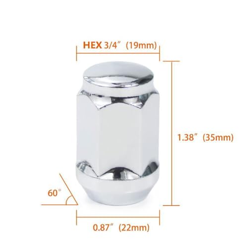 24 Pcs M14x1.5 Thread Bulge Acorn 1.38" Long Lug Nuts Chrome 3/4" 19mm Hex Compatible with Jeep Wagoneer, Grand Wagoneer, Ram 1500