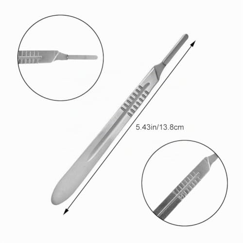 Scalpel Blades, Scalpel Foot Care, Scalpel Blades, Podiatry Instruments Scalpel, Pack of 10 Scalpel Blades Made of Carbon Steel - Replacement Blades Individually Sterile Packed + Scalpel Holder - Stainless Steel No. 24, Silvery