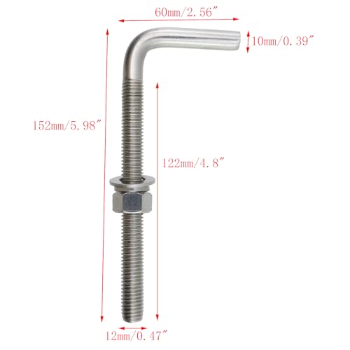 10pcs L Shape Anchors Bolts, 1/2 x 6 Inches, Stainless Steel M12×152mm