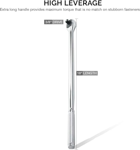 Neiko 03034A 3/8” Drive Extra Long Ratchet | 18” Length | 72 Tooth Gear | Cr-Mo Head | CR-V Steel 3/8" Drive 18" Length