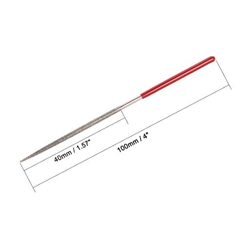 sourcing map Round Diamond Needle File Stone Metal 150 Grit 2 mm x 100 mm Silver Red DE Pack of 5