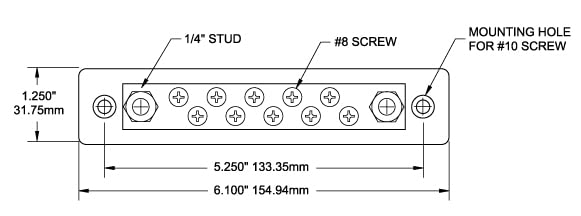 Blue Sea Systems 2301 150 Amp Common BusBar with 10 screws 150a - 10 Screw, No Cover