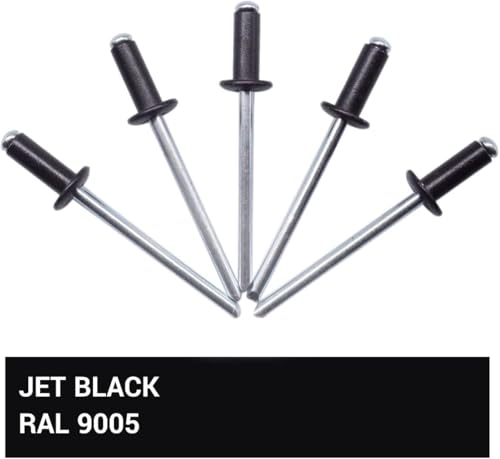 (Pack of 500) Painted Blind Rivets 5/32" x 13/32" (4.0 x 10 mm), DIN 7337, Dome Head, Aluminum Rivet and Steel Mandrel, Pop Rivets, Jet Black RAL 9005