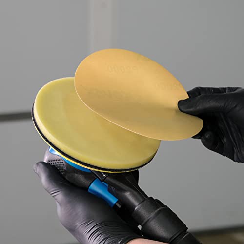 Eagle Abrasives Yellow-Film 6 inch Topcoat Finishing Discs, SP77886, P800 - P2000, No Holes, 50 Discs + Interface Pad 6" w/ No Holes Starter Kit