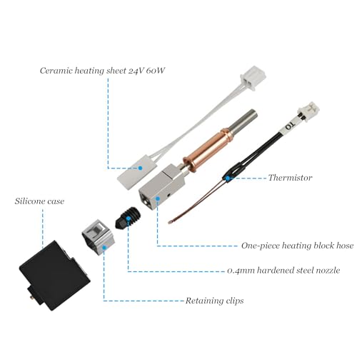 Hotend Kit for Cobra 3 Hotend with Without Heatsink, Hotend Replacement Mounting Print Head Extruder Accessories with Brass Nozzle 0.4 mm for Anycubic Kobra 3, Cobra 3 Combo 3D Printer Parts, Pack of