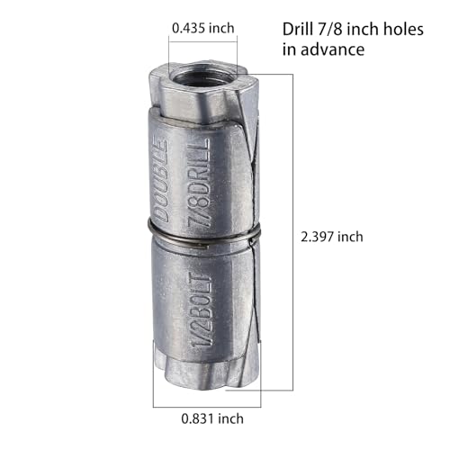 Wensilon (25 pcs) 1/2x2-1/2x7/8 Double Expansion Anchor, Zinc Plated Double Expansion Shield Anchors, Double Expansion Shields,for Masonry, Concrete, Brick or Block 25