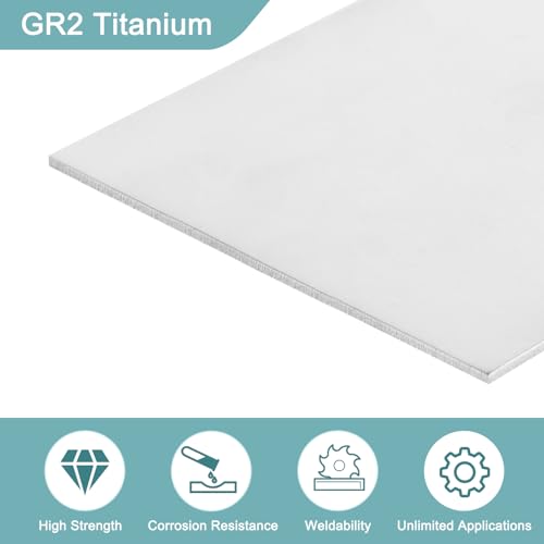 uxcell 3Pcs GR2 Titanium Plate Sheet, 200x200x2mm Titanium Alloy Metal Sheet for Industrial Machinery Metalworking (8"x8"x0.08") 8"x8"x0.08" 3