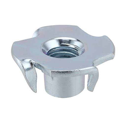 HOZEON 300 PCS 1/4 Inch -20 T-Nuts, 4-Pronged Tee Nut, Zinc-Plated Steel T Blind Nuts for Rock Climbing Holds、 Wood Working