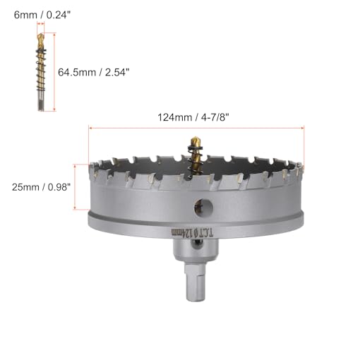 HARFINGTON Carbide Hole Saw Kit 124mm (4-7/8") Metal Hole Cutter Set with 5pcs Center Drill Bits Springs 1pcs Wrench for Stainless Steel Copper Iron Aluminum 4-7/8"