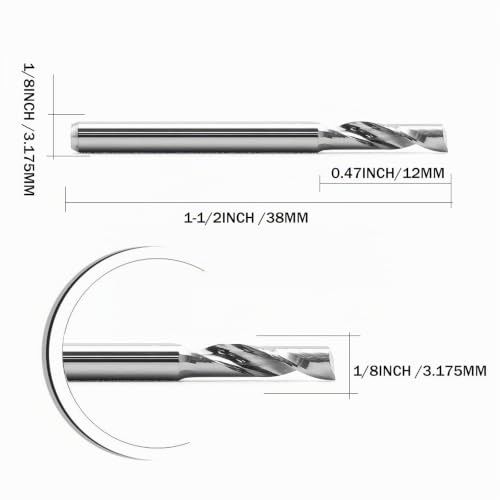 EU_HOZLY 3.175x12mm Single Flute Milling Cutters for Aluminum CNC Tools Solid Carbide Pack of 5